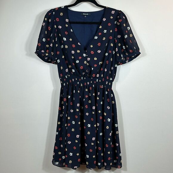 Madewell Floral Blue Spring Lined Ruched Waist Above Knee Women Dress Size Small - Picture 1 of 9